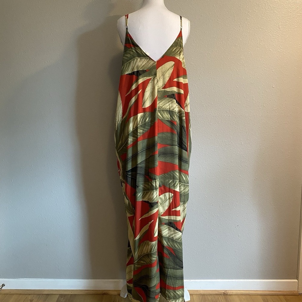 Bloidy Brazil Tropical Floral Maxi Dress Boho Coastal Summer V-Neck Pockets -M